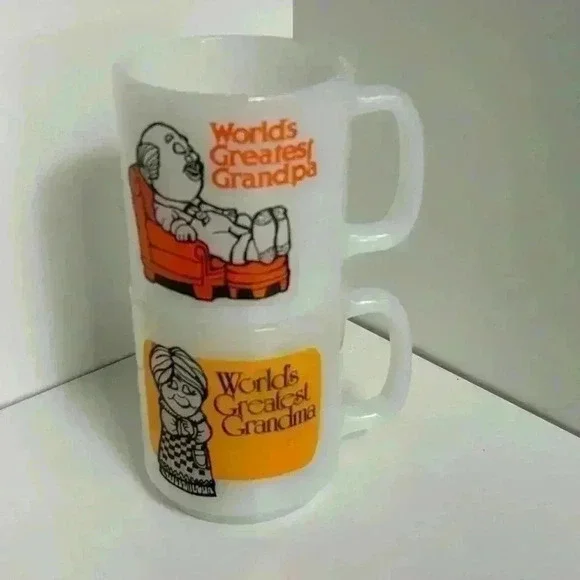 Set of 2 vintage Glasbake milk glass coffee mugs for grandma and grandpa - Picture 2 of 12